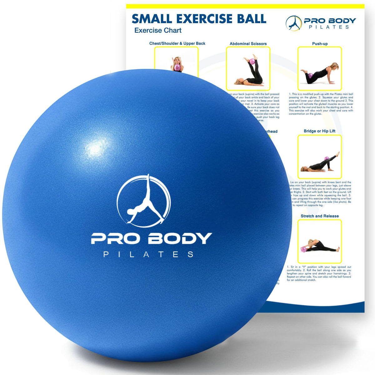 ProBody Pilates Ball Small — 9 Inch Small Exercise Ball (Blue)