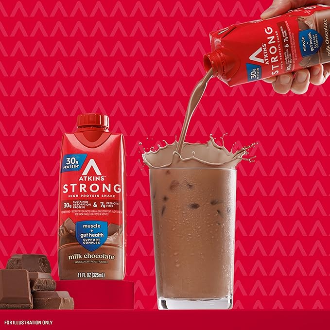 Atkins Strong High Protein Shake, Milk Chocolate Flavored, 30g Protein, Low Carb and Low Sugar