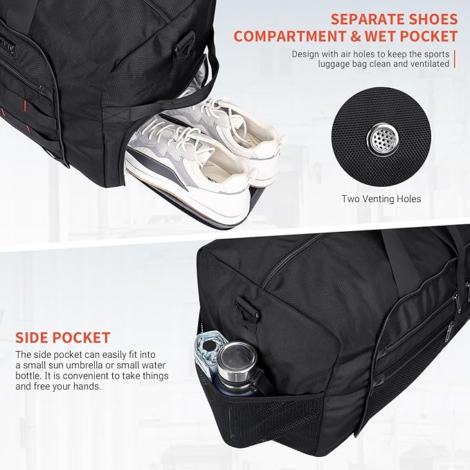WITZMAN Foldable Duffle Bag for Travel 65L Lightweight Packable Duffel Bag with Shoes Compartment