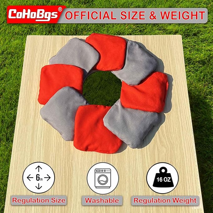 CoHoBgs Corn Hole Bags Set 8, Professional Cornhole Bags Dual-Sided Slick & Stick Resin Filled