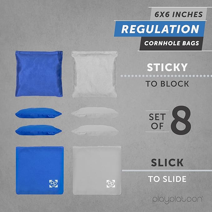 Professional Cornhole Bags - Set of 8 Regulation All Weather Double Sided - Sticky Side/Slick Side