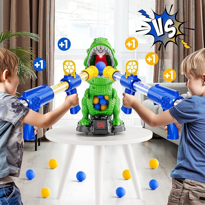 Dinosaur Shooting Toys for Kids 3-5 Years, Movable Target Shooting Games with 2 Air Pump Launcher