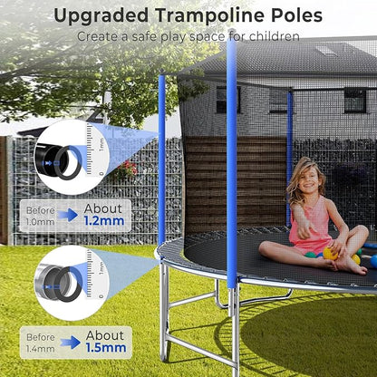 Upgraded 16FT 15FT 14FT 12FT 10FT 8FT Trampoline Outdoor with Basketball Hoop and Net, Capacity for