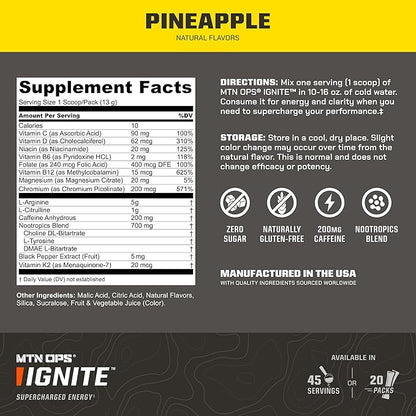 MTN OPS Ignite Energy Drink Powder, Gluten Free Nootropic Supplement Drink Mix, L Arginine, L
