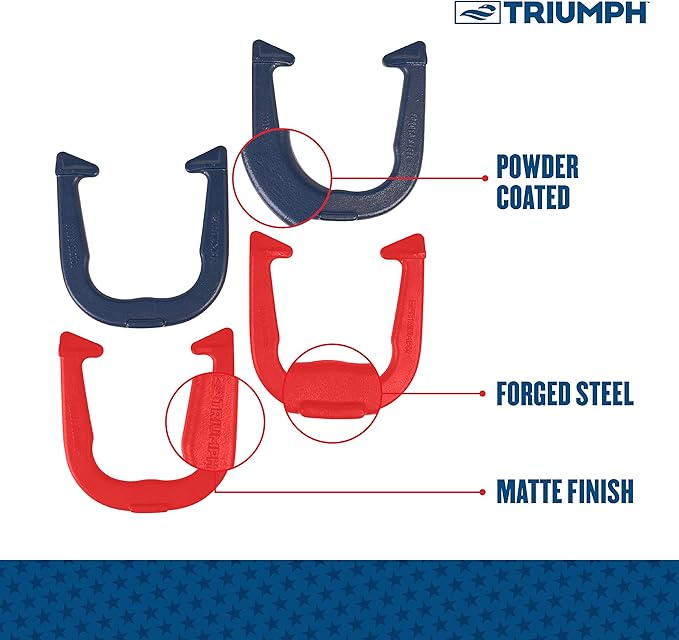 Triumph Forged and Steel Horseshoe Set Complete with 4 Horseshoes, 2 Stakes - Patriotic or Blue and