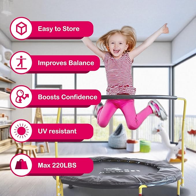 Teamson by Crowntec 36'' Round UV Resistant Steel Mini Trampoline with Handle and Safety Pad for
