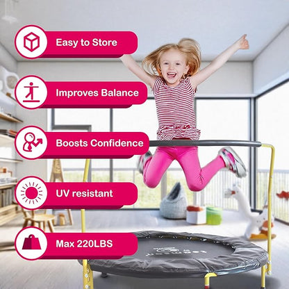 Teamson by Crowntec 36'' Round UV Resistant Steel Mini Trampoline with Handle and Safety Pad for