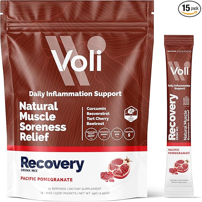 Voli Recovery - Post Workout Superfood Powder | Plant-Based Drink Mix Packets with Curcumin, Ginger
