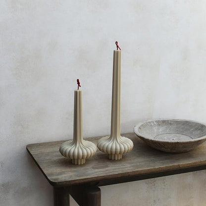LAWA Set of 2 Pumpkin Base Candle - Beautiful Handmade Pillar Unscented Soy Wax Elegant Aesthetic