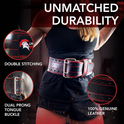 Dark Iron Fitness Genuine Leather Weightlifting Belt, 4 Inch Wide for Men Women with Double Prong