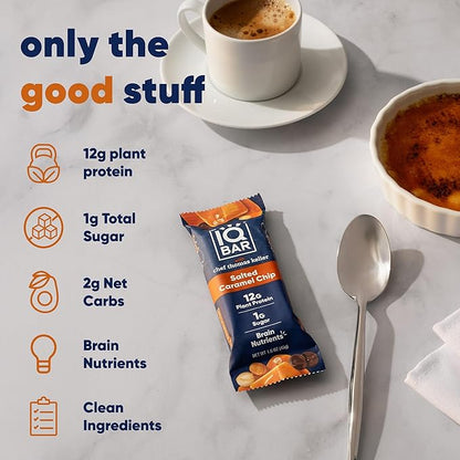IQBAR x Chef Thomas Keller - Brain and Body Plant Protein Bars - Salted Caramel Chip - 12-Count