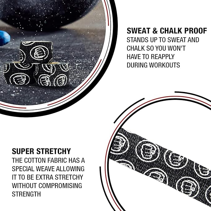 WOD Nation Flexible Hook-Grip Athletic Tape – Easy-Tear, Sweat-Proof Thumb & Finger Strips for