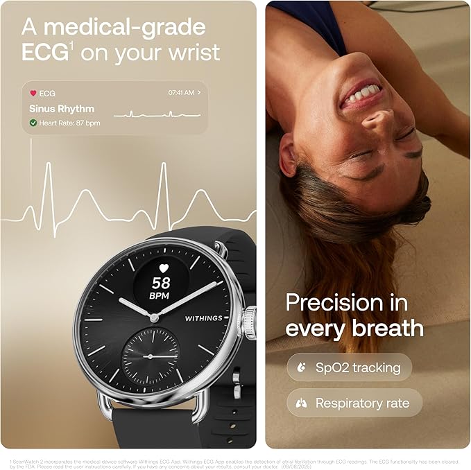 Withings ScanWatch 2 - Hybrid Smart Watch, Heart Rate Monitoring, Fitness Tracker, Cycle Tracker