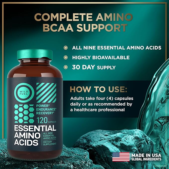 WILD FUEL Essential Amino Acids Supplement for Women and Men - All 9 BCAAs Amino Acid Complex for