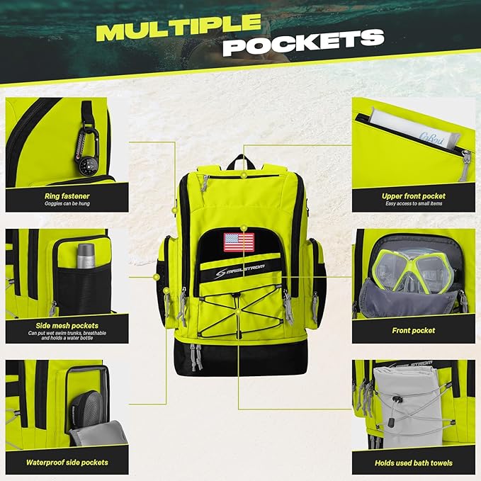 Maelstrom Swim Backpack,35L Swimming bag with Separate Shoes Compartment,Swim Gear Bag,Athlete Gym