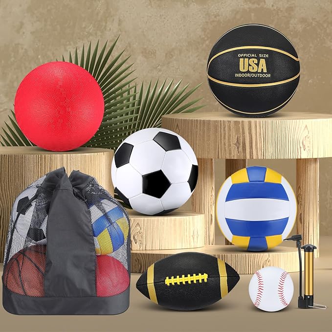 Libima 6 Pcs Multi Sport Ball Set Official Size Football, Basketball, Soccer, Volleyball