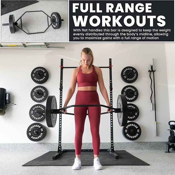 Synergee 20kg and 25kg Chrome or Black Olympic Hex Barbell Trap Bar with Rotating, Flat or Raised