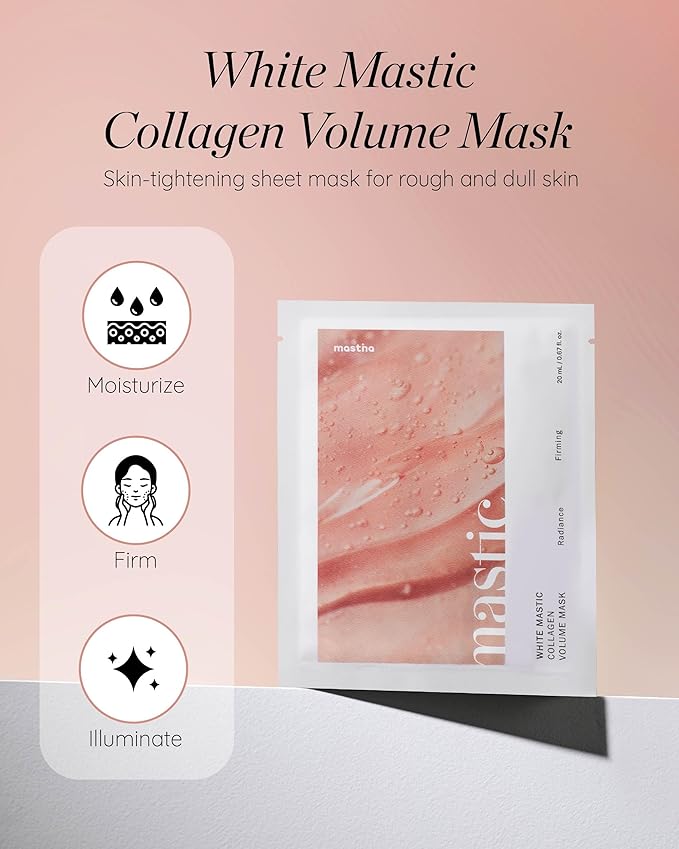MASTINA White Mastic Face Mask (Collagen Volume, 4 pc) Premium Korean Skin Care for Elasticity &
