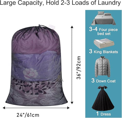 Polecasa Heavy Duty Large Mesh Laundry Bags with ID Tag and Locking Drawstring Closure - 2 Pack, 24