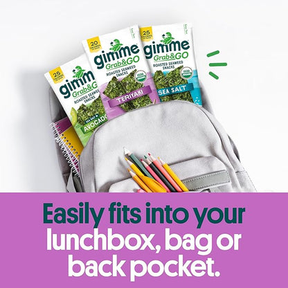 Gimme Seaweed Grab & Go Organic Premium Roasted Seaweed Snacks, Teriyaki, 5 Count Trayless, Keto