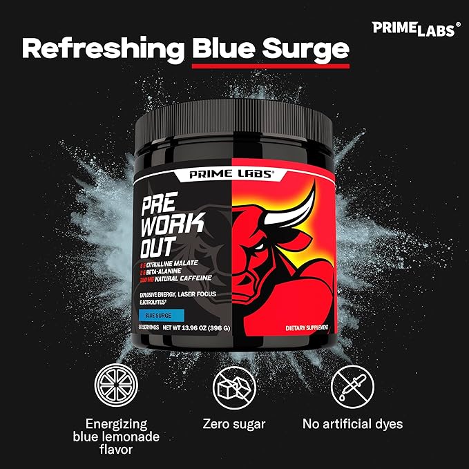 Prime Labs Pre Workout Powder for Men - with Citrulline Malate, Beta-Alanine, and Natural Caffeine