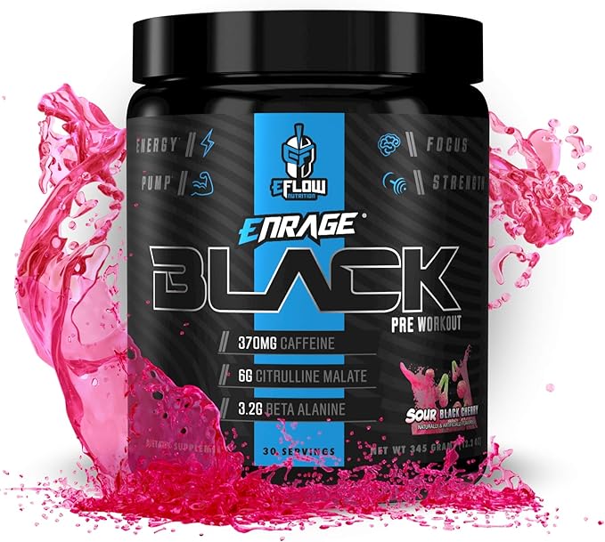 eFlow Nutrition Enrage Black High Stimulant Pre Workout Supplement - Preworkout Powder to Boost