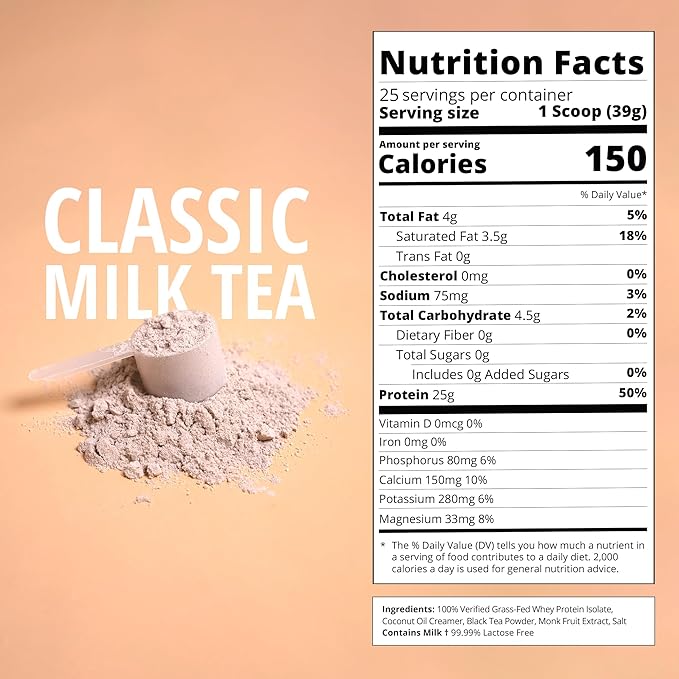 Boba Tea Protein Classic Milk Tea | 25g Grass-Fed Whey Protein Isolate Powder | Gluten-Free &