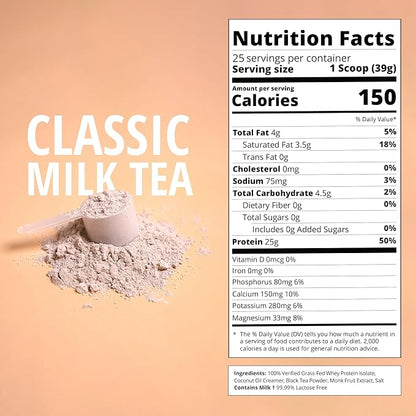 Boba Tea Protein Classic Milk Tea | 25g Grass-Fed Whey Protein Isolate Powder | Gluten-Free &