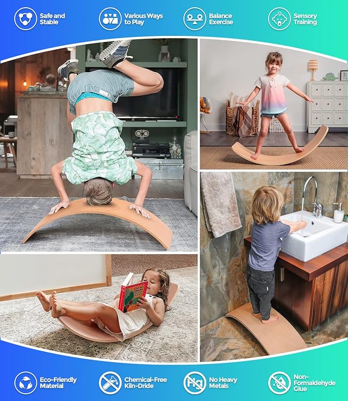 Balance Board Kids, [Natural Wood] Wobble Board for Kids Toddlers, Open Ended Montessori Waldorf