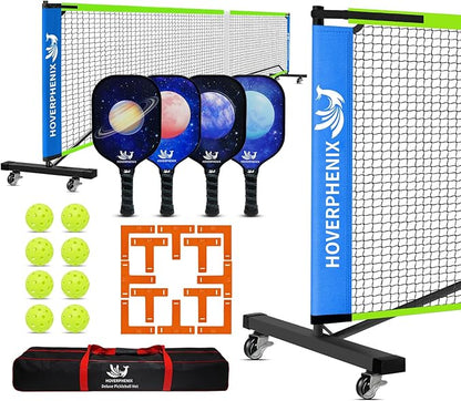 Hoverphenix Pickleball Net for Driveway, 22FT Regulation Size Pickleball Net with Paddles Set of 4