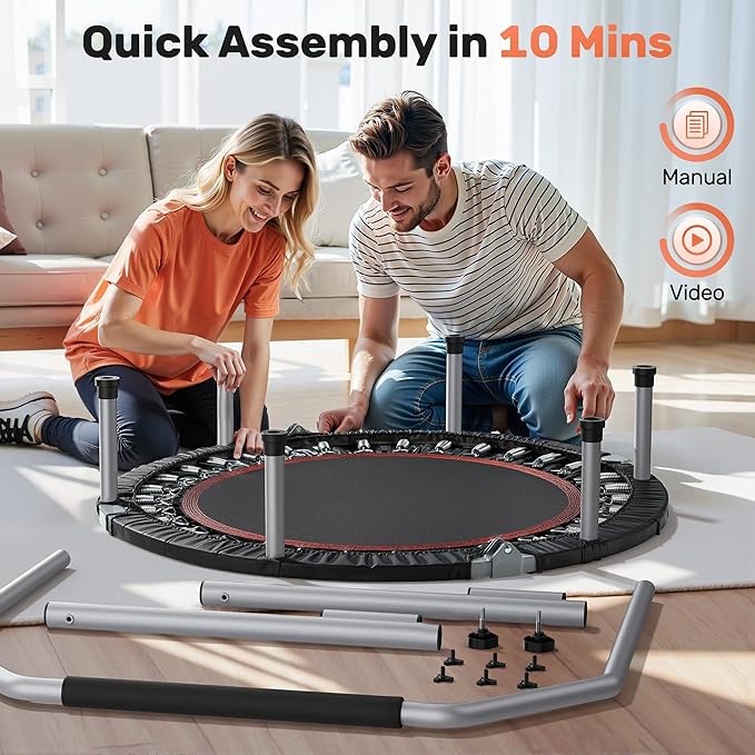 BCAN 40/48" Foldable Mini Trampoline Max Load 330lbs/440lbs, Fitness Rebounder with Adjustable Foam
