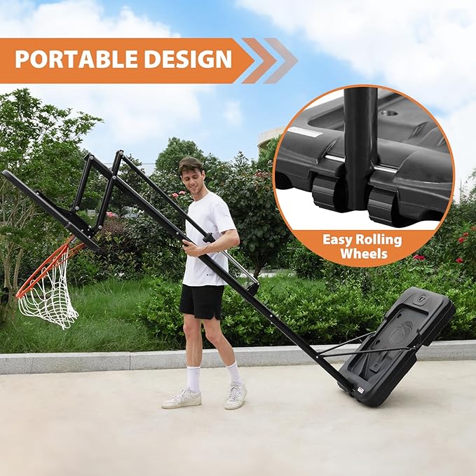 Portable Basketball Hoop Outdoor, 4.8-10FT Height Adjustable Basketball Hoop Goal System with 44/48