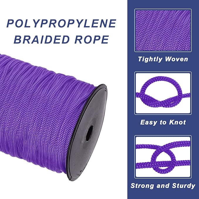 MECCANIXITY 3/16 Inch Polypropylene Rope Braided Ropes, 328ft Nylon Rope Hollow Utility Cord for