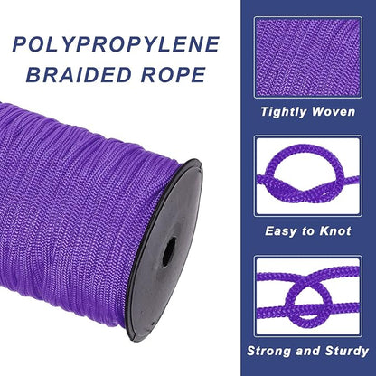 MECCANIXITY 3/16 Inch Polypropylene Rope Braided Ropes, 328ft Nylon Rope Hollow Utility Cord for