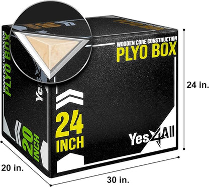 Yes4All 3-in-1 Soft-Padded Plyo Box With Wooden Core, Non-Slip Multi-Use Cushioned Plyometric Jump