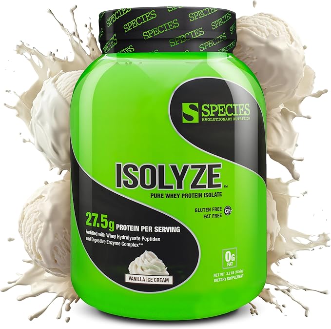 Species Nutrition Isolyze Whey Protein Powder, 100% Whey Isolate for Muscle Building, 27.5g Protein