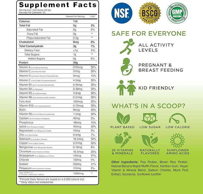 TRU Supplements Plant Based Protein Powder, BCAA, EAA, 20g Vegan Brown Rice & Pea Protein, 100