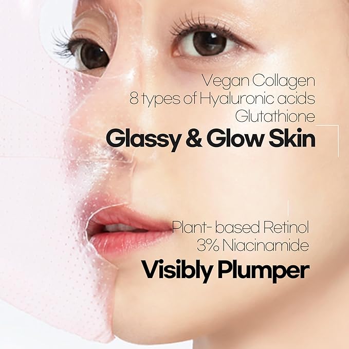 Glassy Hydrogel Face Mask for Glow and Dewy Skin, Deep Hydration, Vegan Collagen, Makeup Prep, Pore