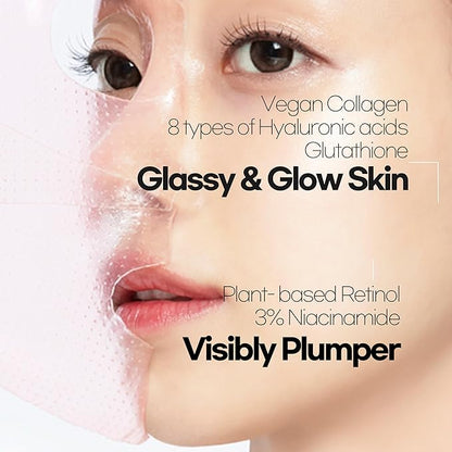 Glassy Hydrogel Face Mask for Glow and Dewy Skin, Deep Hydration, Vegan Collagen, Makeup Prep, Pore