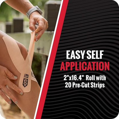 RockTape Go Standard Adhesive Pre-Cut Kinesiology Tape (Black)