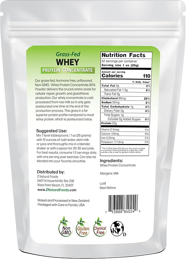 Z Natural Foods Grass-Fed Whey Protein Concentrate - Clean Whey Protein Powder from New Zealand