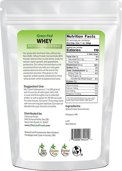 Z Natural Foods Grass-Fed Whey Protein Concentrate - Clean Whey Protein Powder from New Zealand