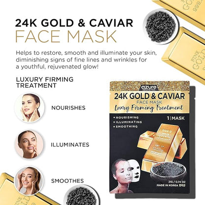 Azure Cosmetics 24K Gold and Caviar Anti Aging Luxury Face Mask - Hydrating & Firming Facial Mask