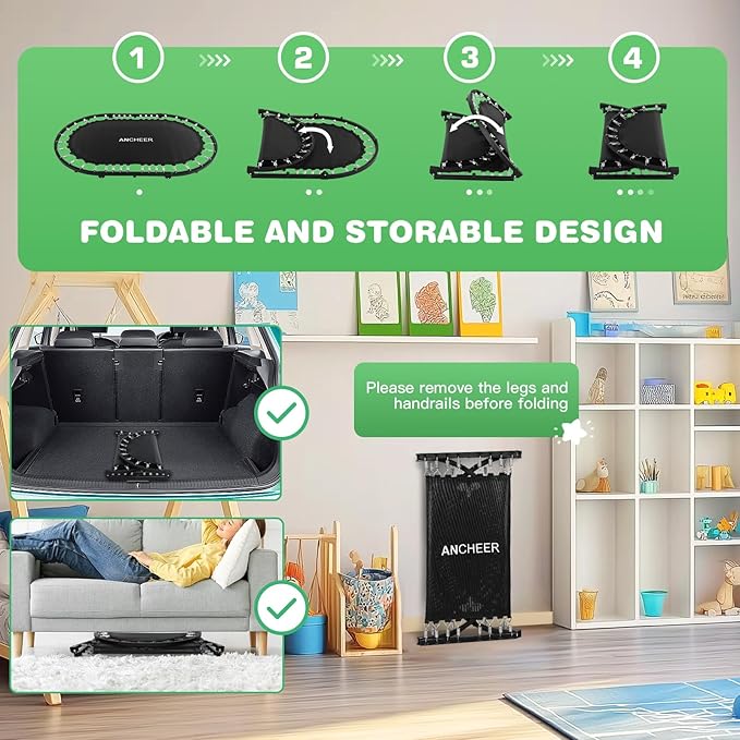 ANCHEER 56" Double Mini Trampoline for Kids, Mini Rebounder with 5-Level Adjustable Handle