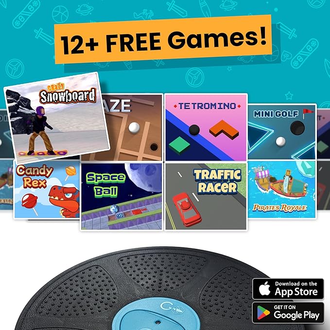 GoBalance Board - App-Enabled Balance Board. Smart Bluetooth Sensor, 12 FREE Interactive Games
