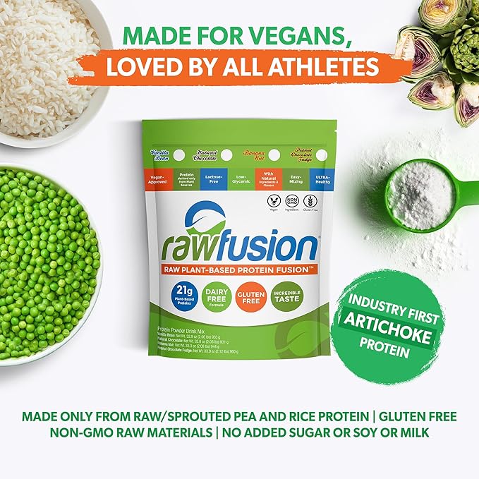 Rawfusion Vegan Protein Powder, Vanilla Bean ??30 Servings, 21g Plant-Based Protein, Low Net Carbs
