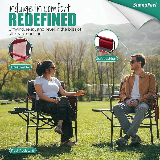 SUNNYFEEL Oversized Camping Directors Chair 2 Pack, Portable Folding Lawn Chairs for Adults Heavy