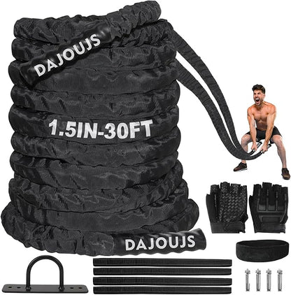 Battle Rope Workout Equipment 1.5 Inch Diameter 30FT Exercise Heavy Weighted Diameter Battle Rope