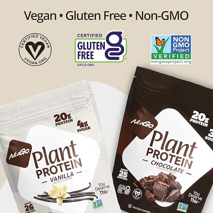 NuGo Plant Protein Powder, Vanilla, 20g Vegan Pea Protein, Low Sugar, Gluten Free, Dairy Free