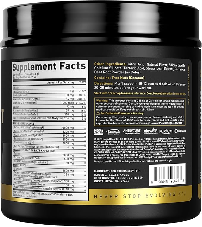 Kaged Pre Workout Elite Powder | Strawberry Lemonade | Pre-Workout with Creatine, Beta Alanine